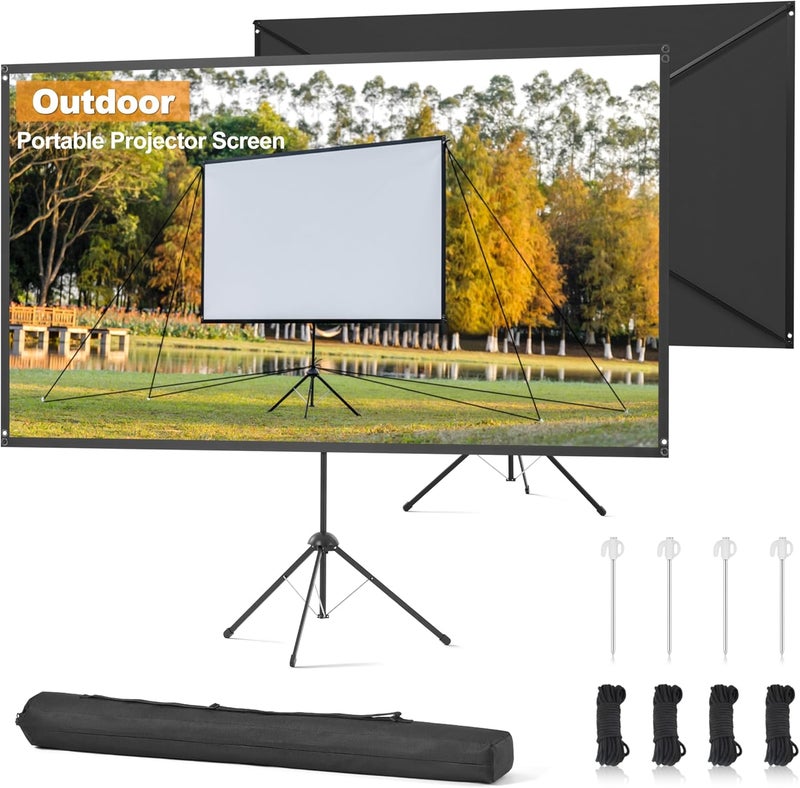 Truesee Outdoor Projector Screen 60 Inch, 16:9, High Gain, Projector Screen with Stand, Wind-resistant Design for Portable Projection Screen Outdoor, With Ropes and Spikes, 4K Image for Home Theater, Camping. - Image 1